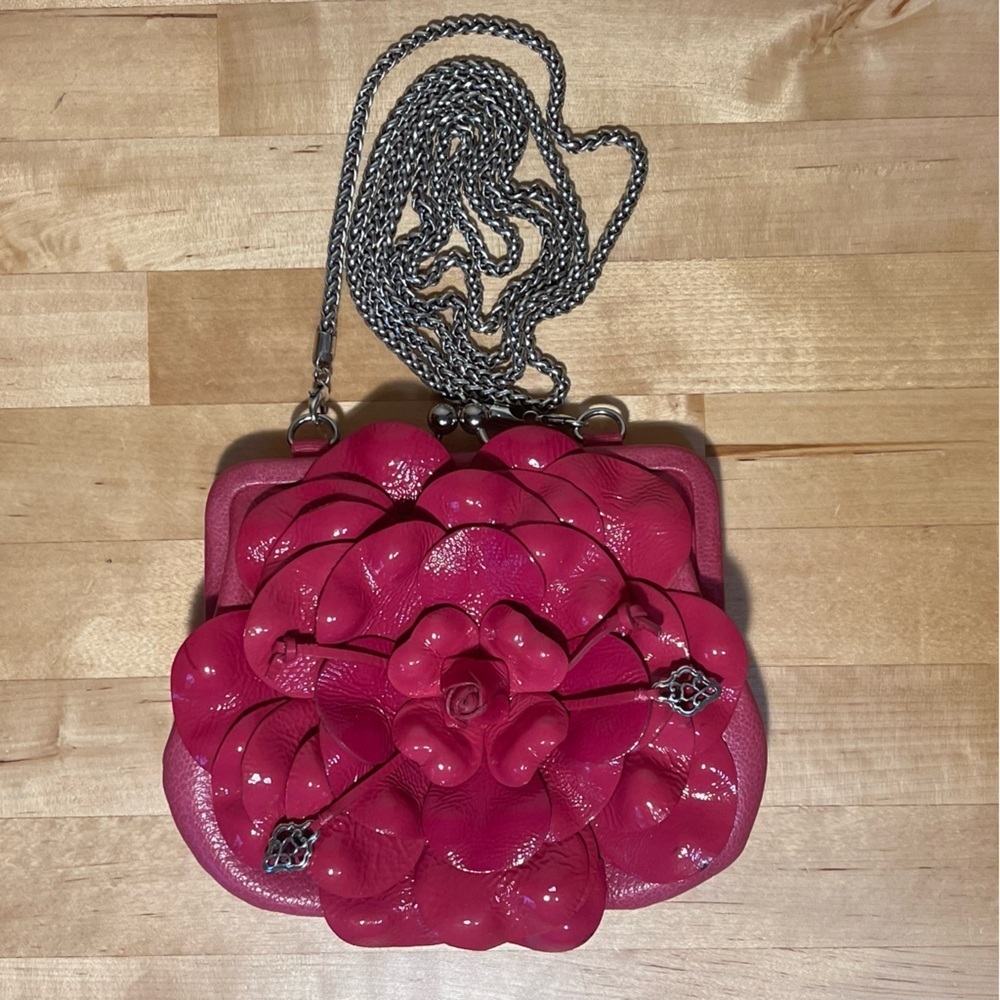 Brighton Rosalie Pink Patent Leather Kiss Lock Crossbody Coin Purse Floral Mini